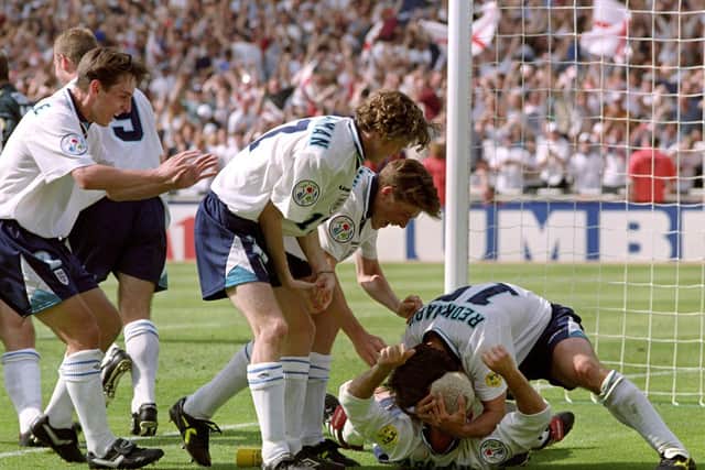 England celebrate Paul Gascoigne's legendary goal against the Scots at Euro 96
