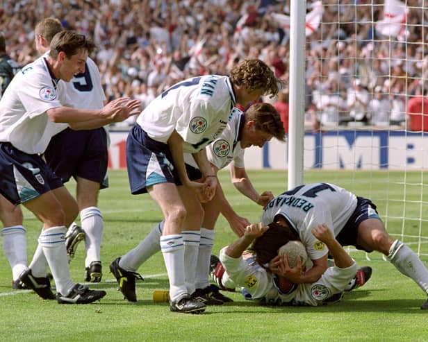 England celebrate Paul Gascoigne's legendary goal against the Scots at Euro 96