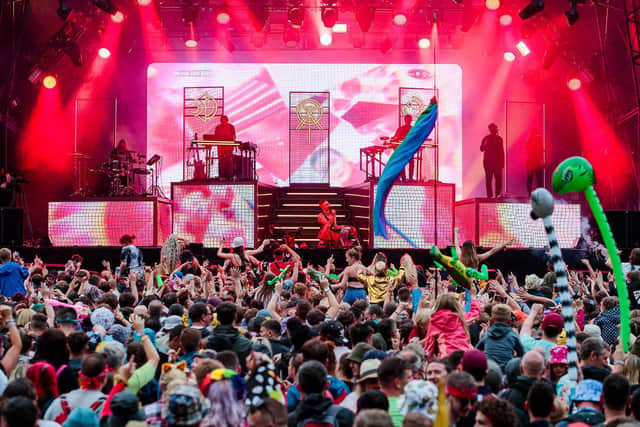 Years and Years performing during the 2019 Kendal Calling.