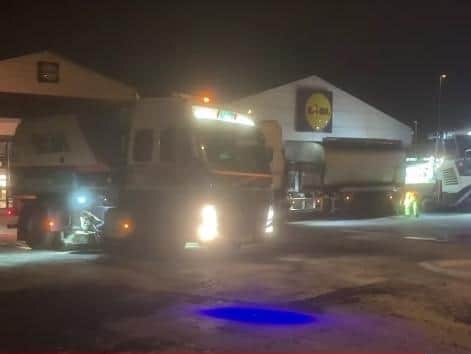 Video footage captured by councillor Paul Galley showed numerous large vehicles working through the night at Anchorsholme's Lidl supermarket.