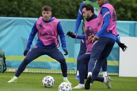 The availability of Mason Mount and Ben Chilwell, here in England training with Dominic Calvert-Lewin (right), for tonight's group decider against the Czech Republic was unclear last night after they 'interacted' with Scotland's Covid-positive Billy Gilmour