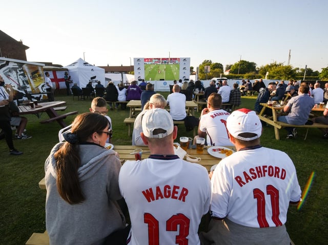 Fans watch the Euro 2020 match between England v Czech Republic at the Newton Arms