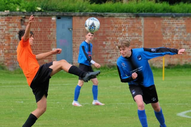 Action from the game between FC Rangers Under-16 and Poulton Town at Thornton Cleveleys Sports Centre