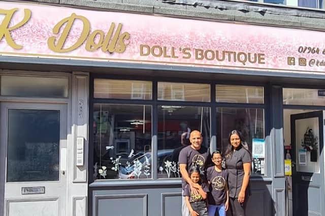 Desiree Khan with husband Shabas and children Riley and Keira at the new family business K Dolls Boutique in Blackpool