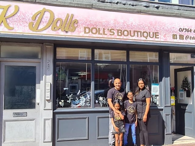 Desiree Khan with husband Shabas and children Riley and Keira at the new family business K Dolls Boutique in Blackpool