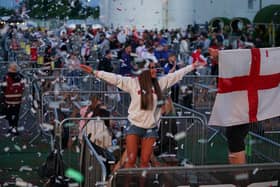 Fans watch the UEFA Euro 2020 Group D match between Czech Republic and England at the 4TheFans fan park in Manchester