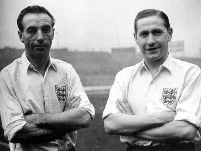 Stanley Matthews with fellow Blackpool legend Stan Mortensen in October 1953