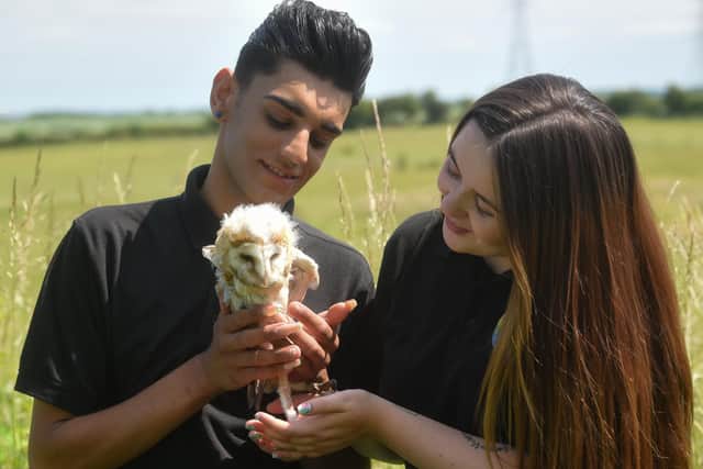Bailey Lister and Georgia Southern from Hugo's Small Animal Rescue and Sanctuary are hoping to raise enough money for Frankie the barn owl to have an operation to fix his wing. Picture: Dan Martino/JPI Media