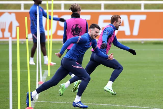 Harry Kane in training ahead of England's round of 16 clash with Germany