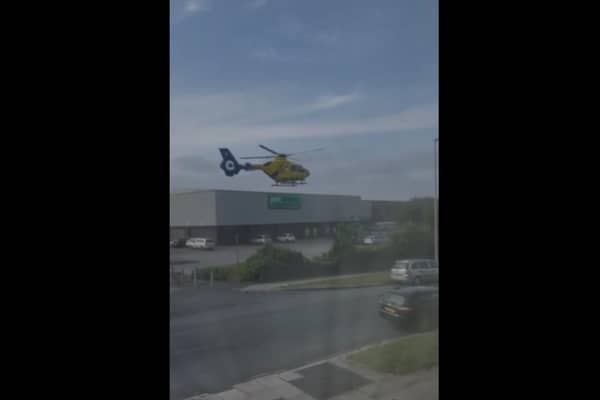 Video shows the air ambulance touching down in the car park of Pets at Home in Holyoake Avenue, off Plymouth Road, Blackpool at around 9am this morning (Wednesday, June 30)