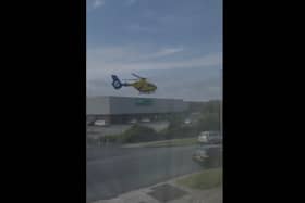Video shows the air ambulance touching down in the car park of Pets at Home in Holyoake Avenue, off Plymouth Road, Blackpool at around 9am this morning (Wednesday, June 30)