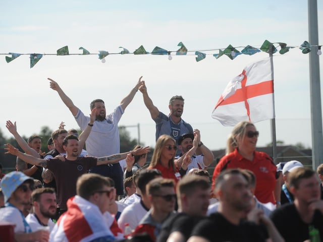 England fans celebrate at Pool Foot Farm in Thornton