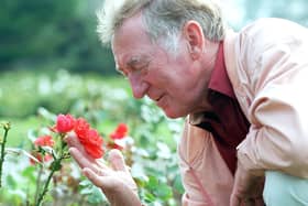 Eric Bird in 1998 with the roses planted in Stanley Park by Blood Cancer UK, formerly the Leukaemia Research Fund, which provided the plants in commemoration of cancer sufferers. Pic: Martin Bostock/JPI Media