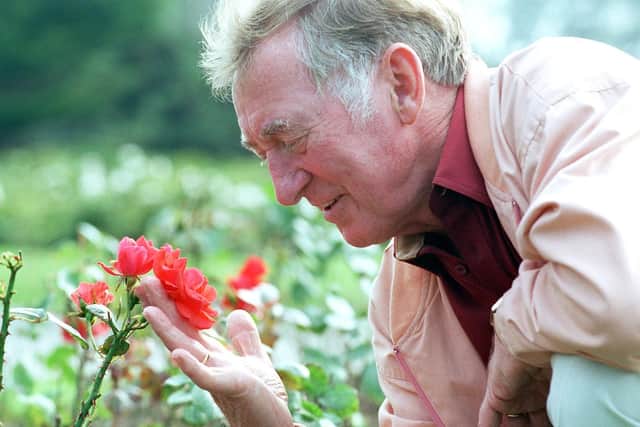 Eric Bird in 1998 with the roses planted in Stanley Park by Blood Cancer UK, formerly the Leukaemia Research Fund, which provided the plants in commemoration of cancer sufferers. Pic: Martin Bostock/JPI Media
