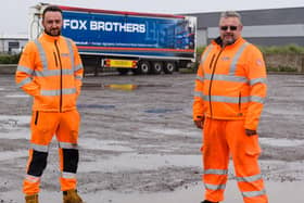 Drivers Jordan Dempsey and Keith Thirsk at the Fox Brothers' site.  The drivers there fear they will lose their jobs if the firm has to quit Blackpool aft5er losing a planning application to operate from its Squires Gate Industrial Estate site