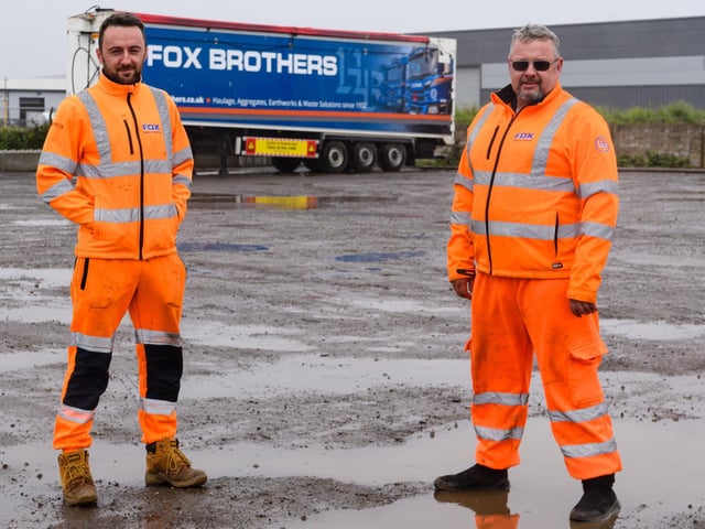 Drivers Jordan Dempsey and Keith Thirsk at the Fox Brothers' site. The drivers there fear they will lose their jobs if the firm has to quit Blackpool aft5er losing a planning application to operate from its Squires Gate Industrial Estate site