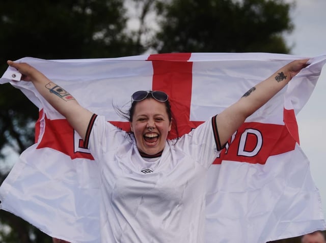 Hannah Hill, from London, getting ready to enjoy England v Ukraine at the Newton Arms pub in Norcross on Saturday, July 3, 2021 (Picture: Dan Martino for The Gazette)