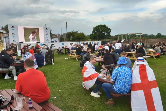 Football fans getting ready to enjoy England v Ukraine at the Newton Arms pub in Norcross on Saturday, July 3, 2021 (Picture: Dan Martino for The Gazette)