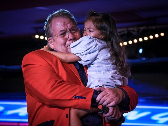 Olivia, four, was in tears as her dad, the resort comic Joey Blower, 58, welcomed her on stage at Viva Blackpool, at the end of his last show before flying abroad for cancer treatment in Prague, on Saturday, July 3, 2021 (Picture: Martin Bostock for The Gazette)