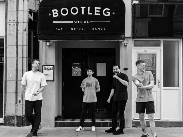 The band Alright, outside Bootleg Social in Blackpool
