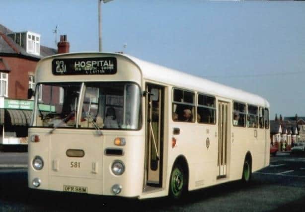 A 1960’s cream coloured Blackpool bus on the hospital route
