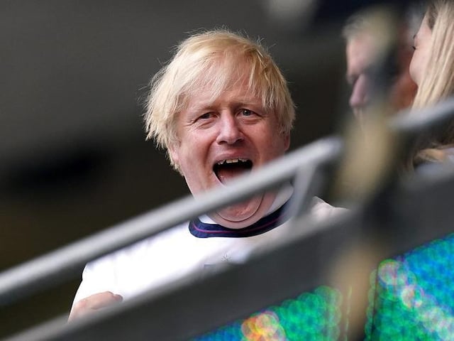 Prime minister Boris Johnson in the stands during the UEFA Euro 2020 semi final match at Wembley