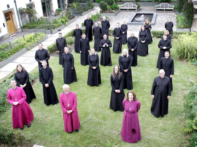 Pictured in the Cathedral Court at Blackburn Cathedral are the 2021 cohort of 24 ordinands serving The Church of England in Lancashire with (front left to right) Rt Rev Philip North, Bishop of Burnley; Rt Rev. Julian Henderson, Bishop of Blackburn and Rt Rev. Dr Jill Duff, Bishop of Lancaster
Photo: Sara Cuff for Blackburn Diocese