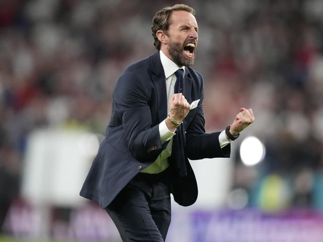 Gareth Southgate celebrates England's victory over Denmark in the Euro semi-final