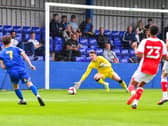 Billy Crellin back in goal for Fleetwood in the second half at Radcliffe after his loan season at Bolton Wanderers