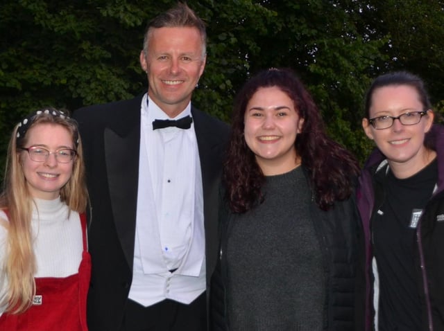 Actor Tom Lister wih volunteers helpers Lizzie Daly, Charlotte Mellors and Helen Booth