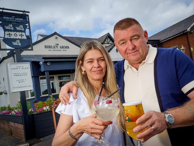 Publicans Tony Davies and Zoe Shelmerdine pictured outside the Birley Arms