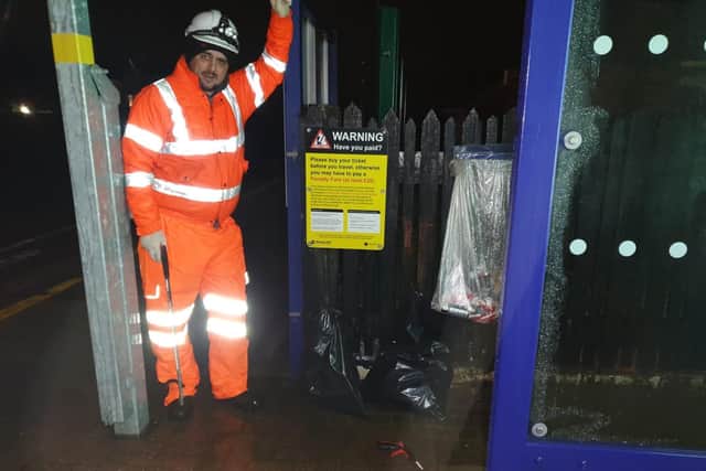 Network Rail worker after litter pick around Blackpool