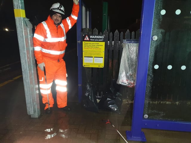 Network Rail worker after litter pick around Blackpool