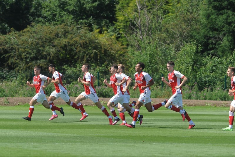 The Fleetwood players go through their final preparations before kick off.