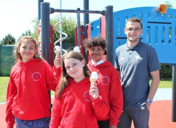 Pupils with Lewis Smillie from Vision for Education with their ice creams. Pic: Fylde Coast Academy Trust.