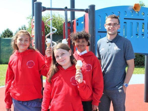Pupils with Lewis Smillie from Vision for Education with their ice creams. Pic: Fylde Coast Academy Trust.