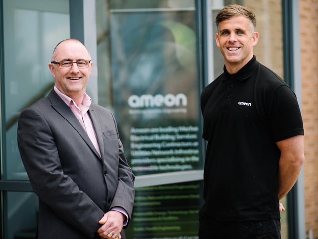 Ameon principal contract manager, Dave Scott, left, with new electrical apprentice, Rob Parker