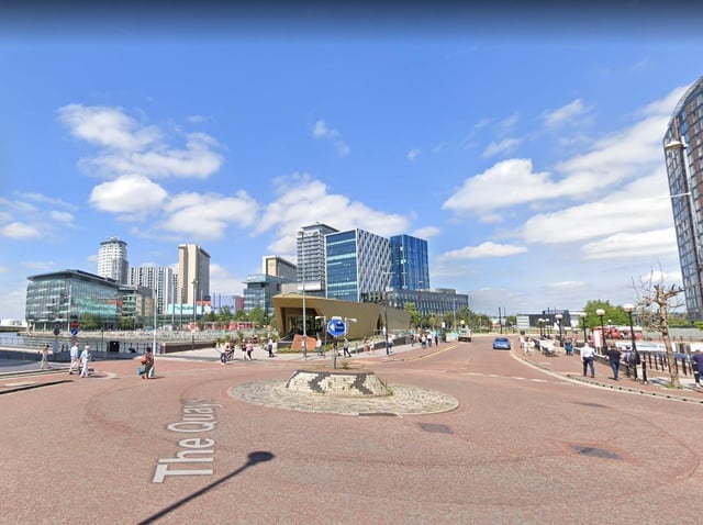 Police confirmed the man's body was recovered at 7.40pm on Sunday (July 18) following a three-hour search of the Manchester Ship Canal near Media City. Pic: Google