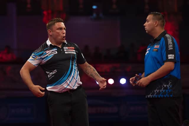 World champion Gerwyn Price won at the Winter Gardens last night Picture: Lawrence Lustig/PDC