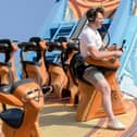 Jordan enjoying the thrills of the Avatar Airbender ride at the Pleasure Beach yesterday (Monday, July 19). Pic: Jordan North/BBC