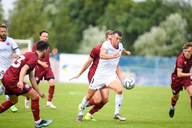 Jordan Hulme in action for AFC Fylde during their pre-season loss to Rochdale on Saturday Picture: Steve McLellan
