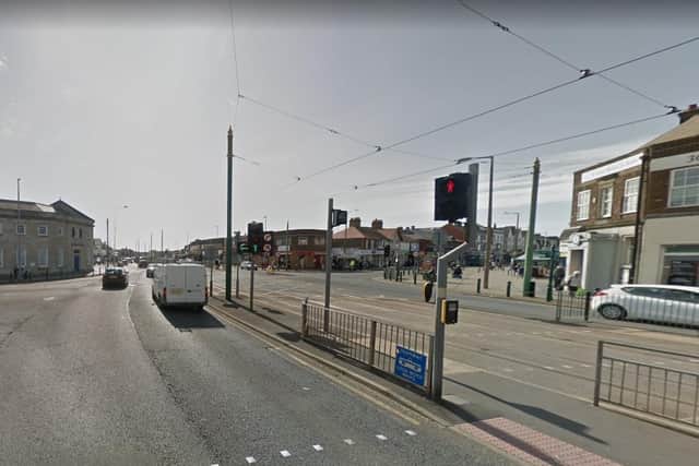 The crash happened at around 9.40am near tram junction in Victoria Road West, Cleveleys and involved a white van and a cream-coloured Mini. Pic: Google