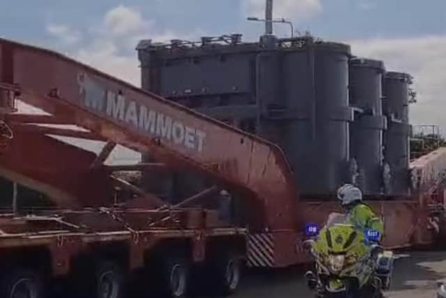 Transported by Dutch firm Mammoet, the firm picked up the load at Preston Docks before taking the M55 and A585 for the slow but steady 18 mile journey to Cleveleys. Pic: Mike Smith
