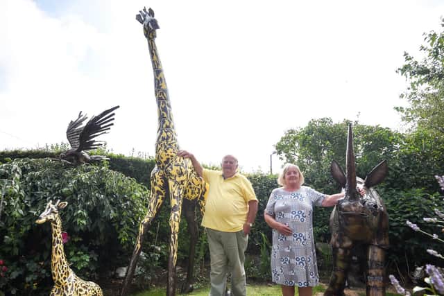Roger and Susan Rimmer from Knott End have replicated a safari in their garden, which has attracted lots of positive attention from locals. Pic: Daniel Martino/JPI Media