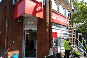 Santander bank, in Clifton Street, Lytham, having signage removed the day after it closed for good on July 22, 2021
