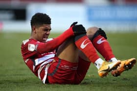 A painful moment for Tyreece John-Jules during an injury-hit spell at Doncaster Rovers last season