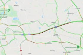 '40 minute delays' were reported after a crash closed two lanes on the M55 near Blackpool. (Credit: AA)