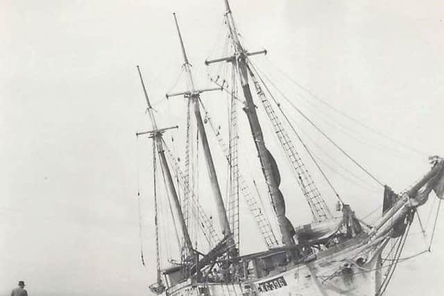 The stranded motor schooner, Stella Marie. Photo: RNLI archives