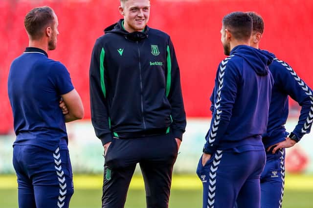 Harry Souttar (centre) enjoyed the reunion with his former Fleetwood team-mates at Stoke, scoring the winner in Tuesday's Carabao Cup tie