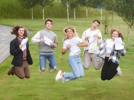 Students at Blackpool Sixth Form celebrate their A Level results. Pictured are Andrew Speight, Bruno Eaves, Maisie Green, Lewis Melville and Amy Shuttleworth